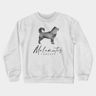 Malamute Dog Lover Gift - Ink Effect Silhouette - Malamutes Forever Crewneck Sweatshirt